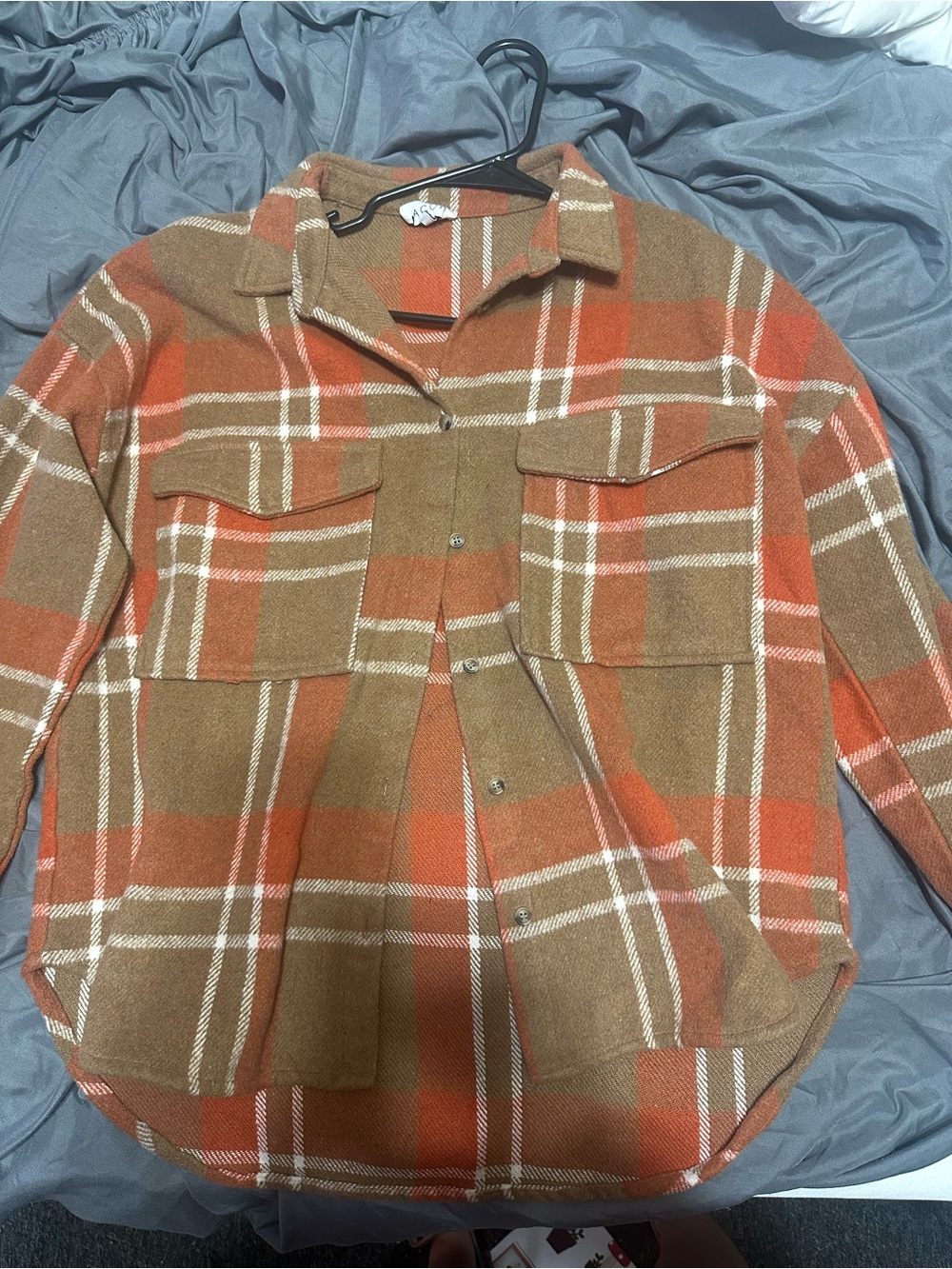Utility Plaid Shacket in Brown & Orange - Unbranded